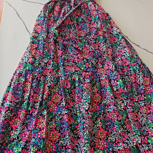 Lilly Pulitzer XL Off Shoulder Floral Maxi Dress Puff Sleeve Wrap Belt Resort Re - Picture 4 of 14